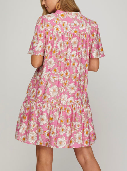 SHORT SLEEVE NECK TRIM MINI DRESS SHE & SKY