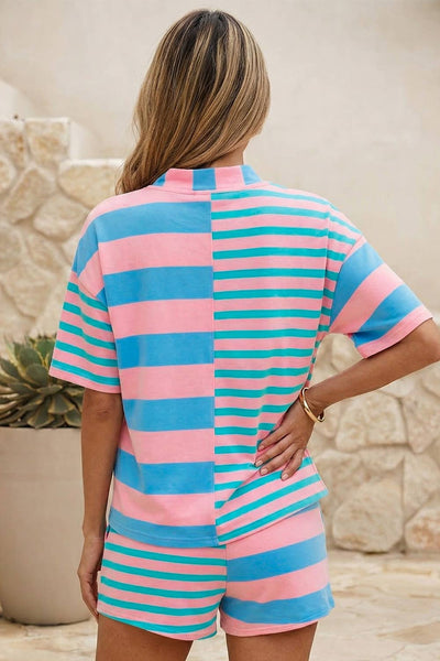 LDC Stripe Exposed Seam Mixed Patchwork Loose Short Set