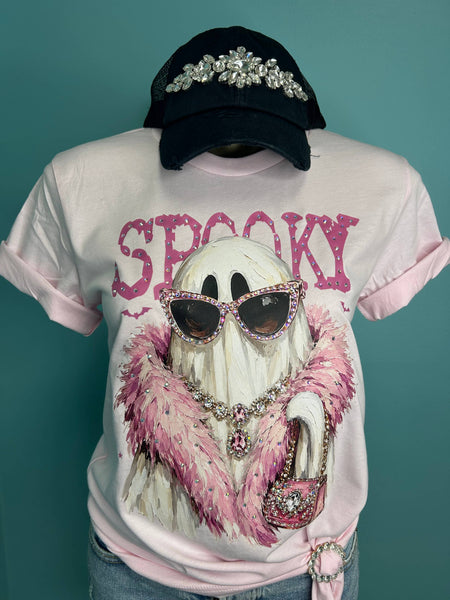 Spooky Ghost Blingy Rhinestone Graphic Tee