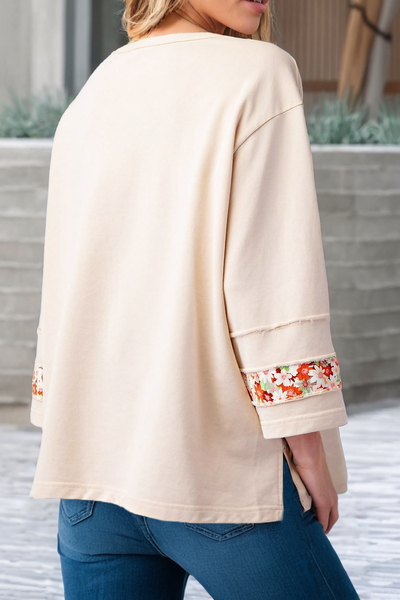 LDC  Flower Patch Graphic Exposed Seam Wide Sleeve Loose Top