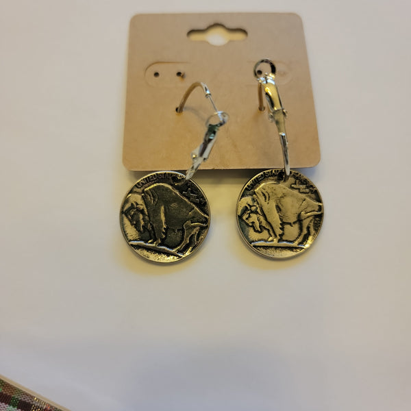 Silver Buffalo Coin Earrings