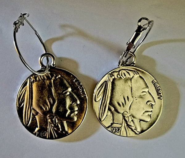 Silver Buffalo Coin Earrings