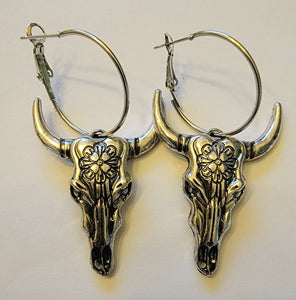 Silver Steer Head Earrings