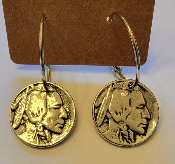 Silver Buffalo Coin Earrings