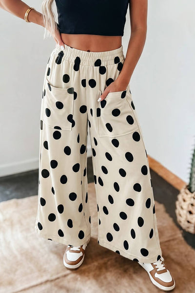 Fall 2026 Polka Dot Wide Leg Elastic Waist Casual Pants