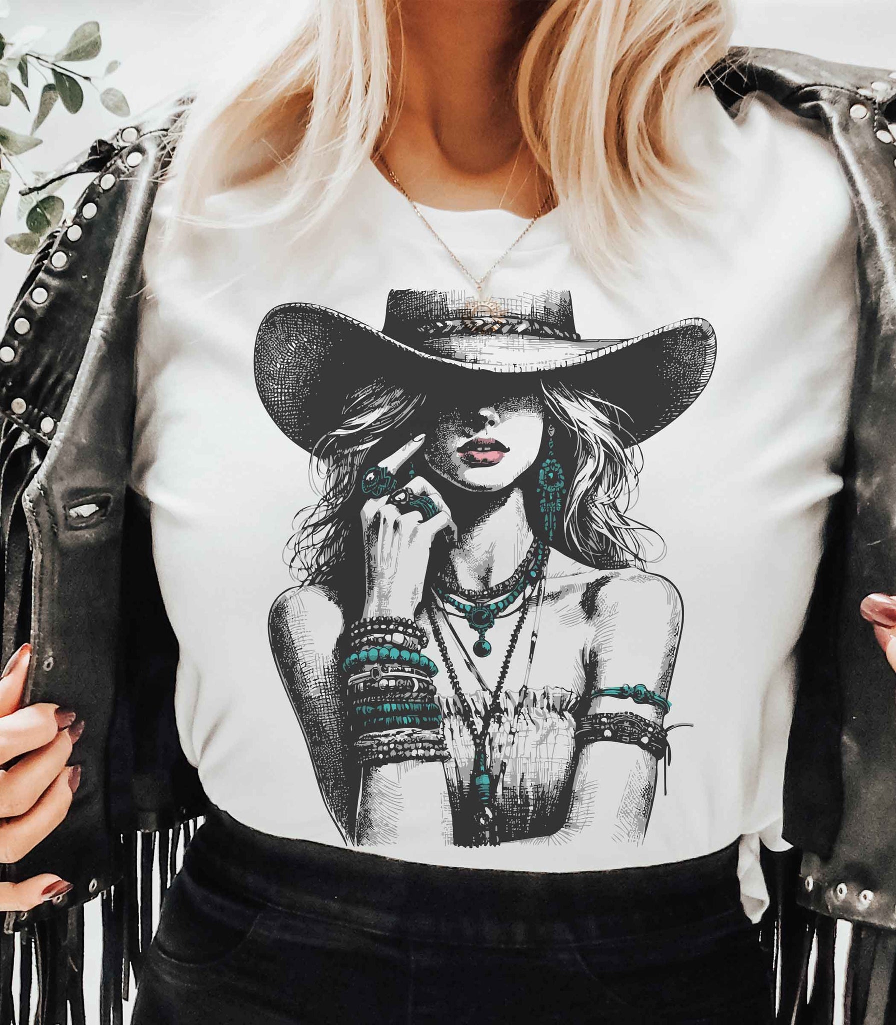 Turquoise Cowgirl with Crystals