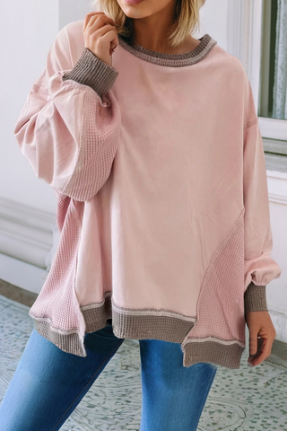 LDC Block Mix Texture Waffle Patchwork Oversize Sweatshirt