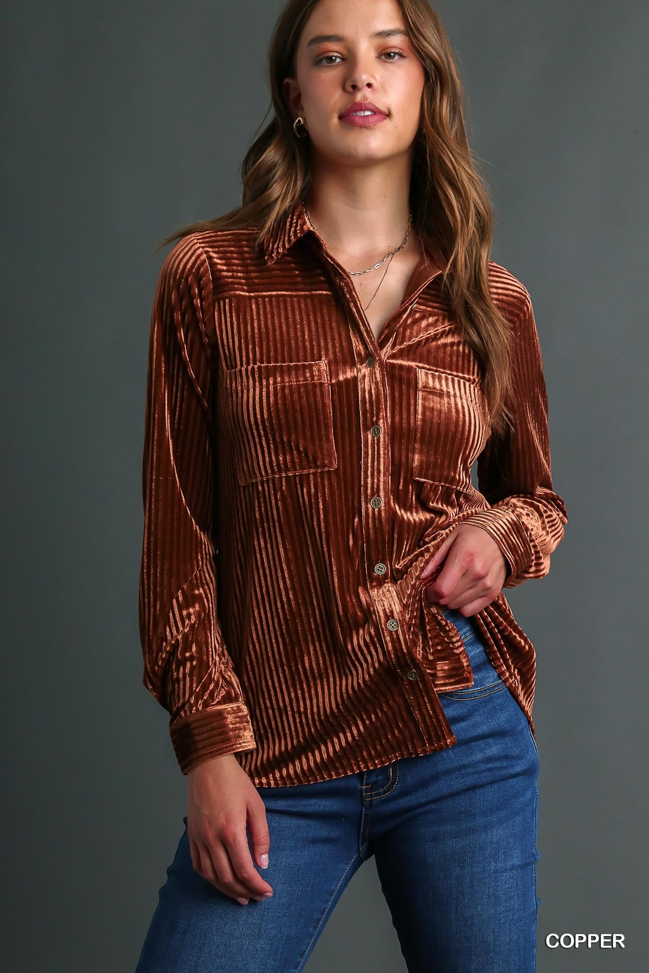 Velvet Collared Top By Umgee