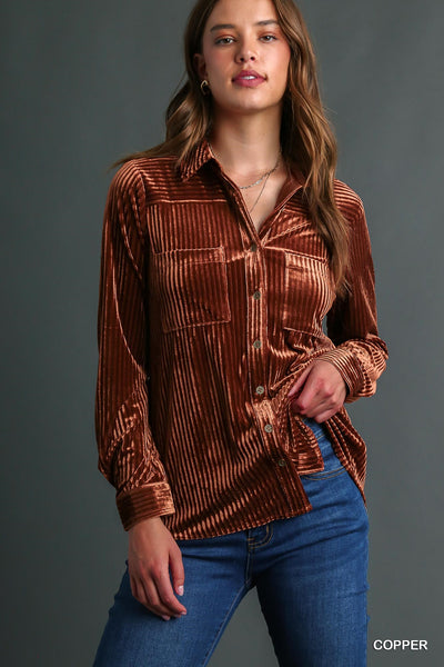 Velvet Collared Top By Umgee