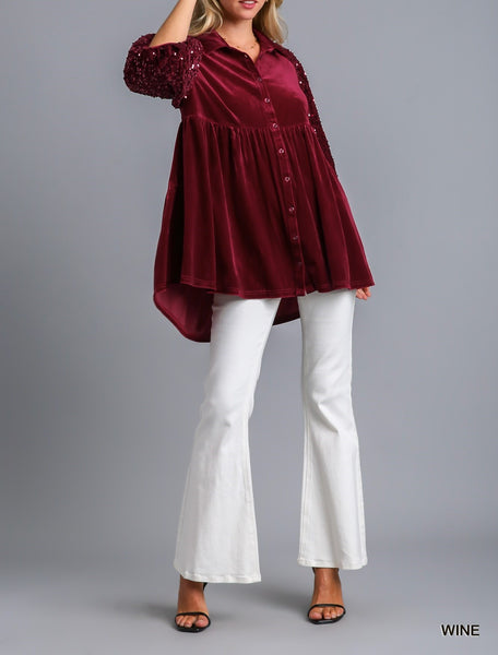 Velvet Sequins Contrast Tiered Tunic Dress