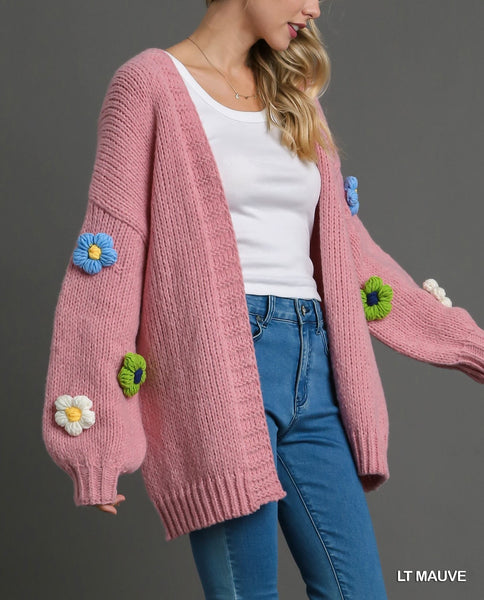 3D Floral Knit Cardigan Sweater