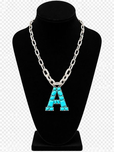 Turquoise initial necklace