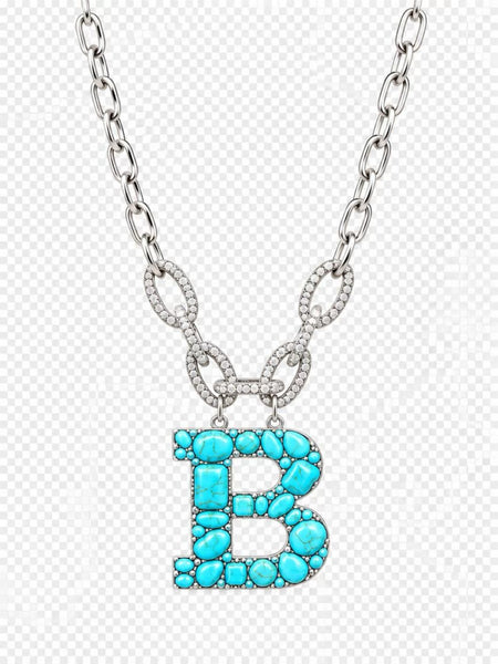 Turquoise initial necklace
