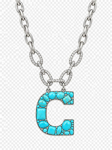 Turquoise initial necklace