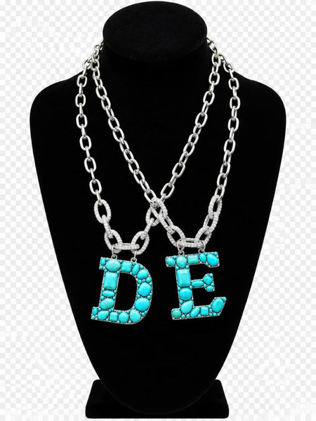 Turquoise initial necklace