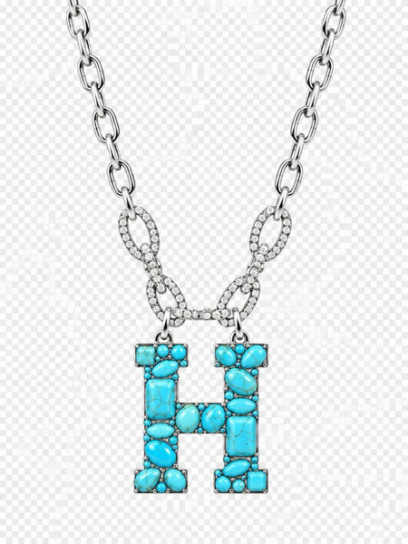 Turquoise initial necklace