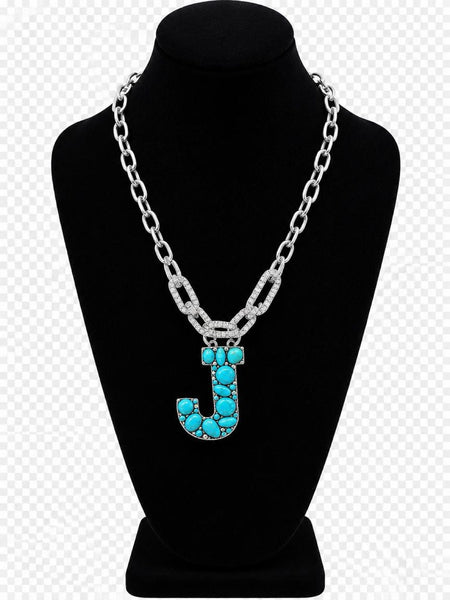 Turquoise initial necklace
