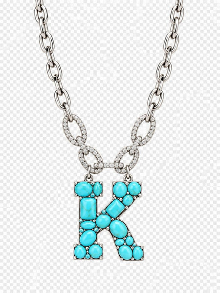 Turquoise initial necklace