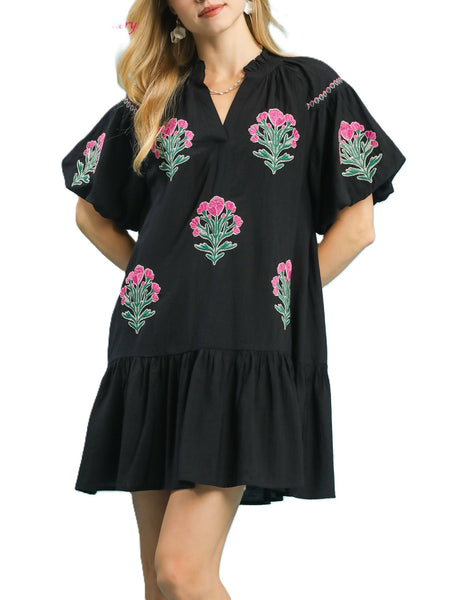 Boho Floral Embroidered Mini Dress By Umgee