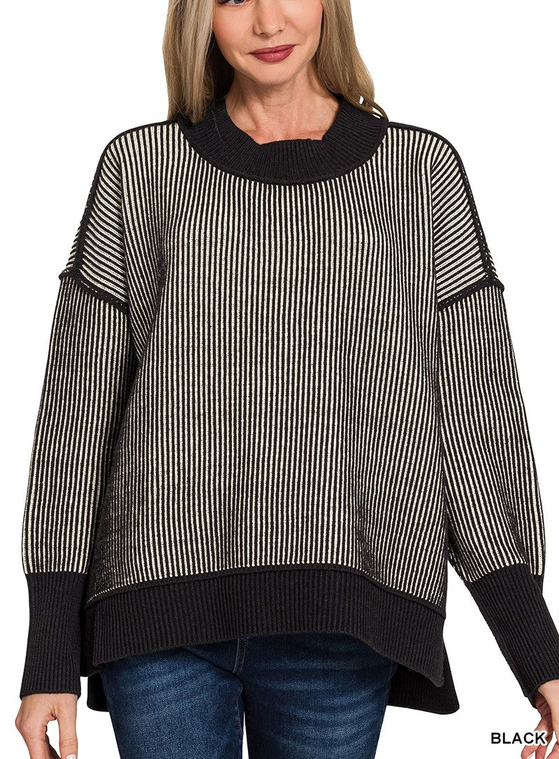 Exposed seam two tone sweater by Zenana