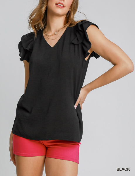 Ruffle Edge V-Neck Top By Umgee
