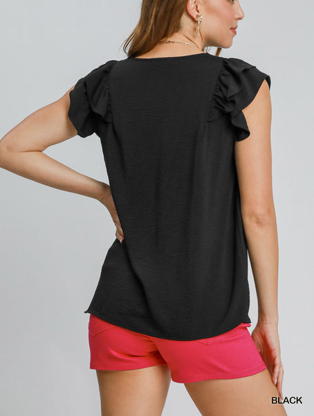 Ruffle Edge V-Neck Top By Umgee