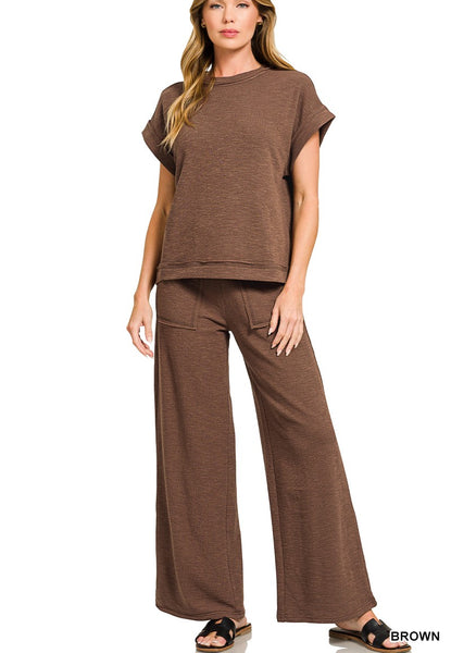 Slub short sleeve tee & long pants set