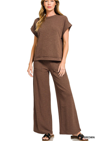 Slub short sleeve tee & long pants set