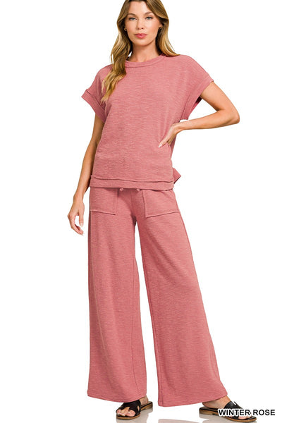 Slub short sleeve tee & long pants set