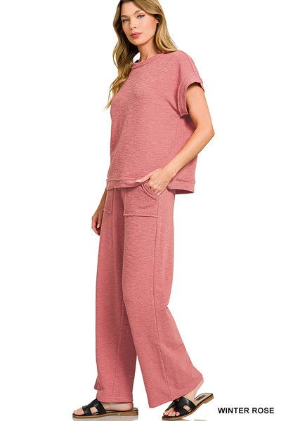 Slub short sleeve tee & long pants set