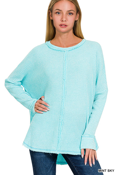 Washed baby waffle oversized long sleeve top By Zenana