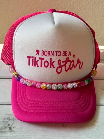 TickTok Star Pink Trucker Hat with Beaded Hat Band