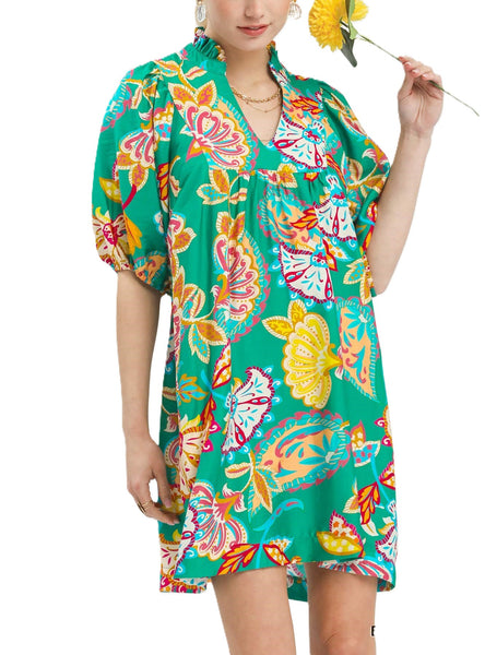 Emerald Paisley Print Dress By Umgee