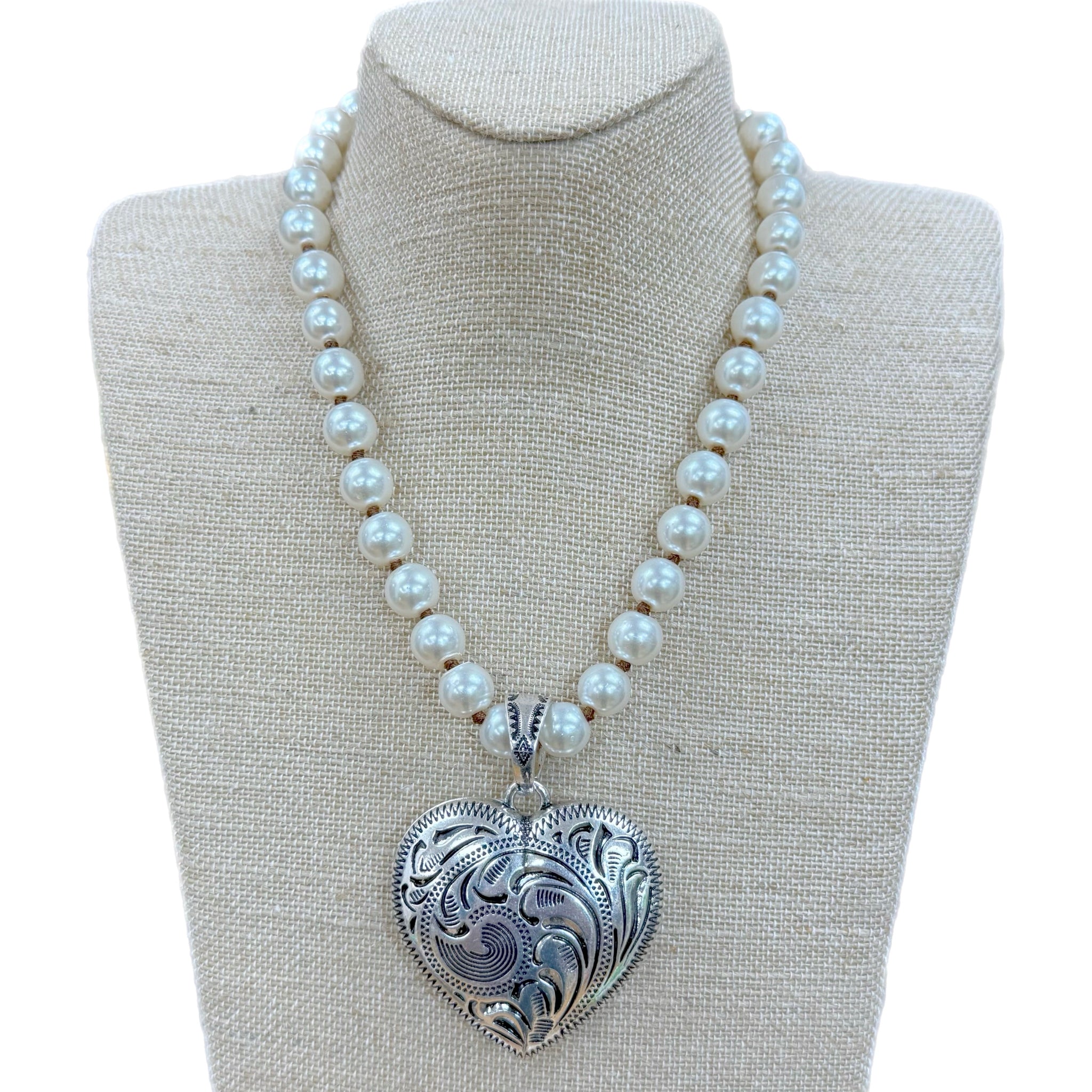 Puff Heart Double Side Etched Heart On Pearls