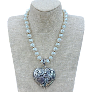 Puff Heart Double Side Etched Heart On Pearls