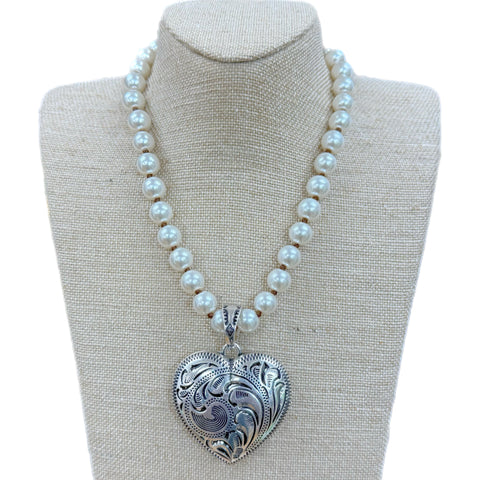 Puff Heart Double Side Etched Heart On Pearls