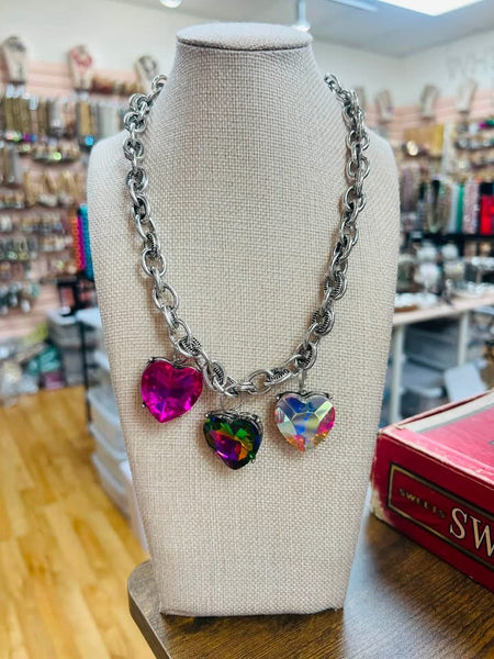 Crystal Triple Heart Crystal Necklace