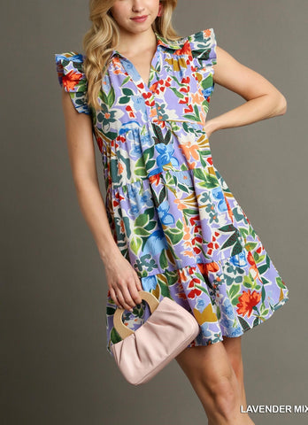Smocked Floral Print Shoulder Tiered Dress