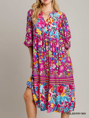 Floral Print Long Sleeve Maxi Dress Umgee