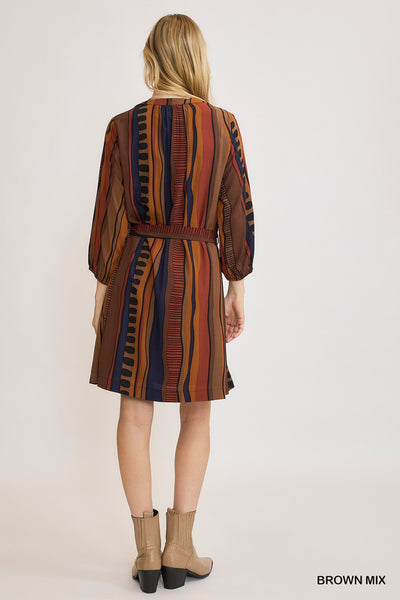 Belted Abstract Midi Dress By Umgee