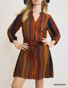 Belted Abstract Midi Dress By Umgee