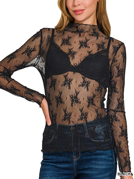 Lace see-through layering top by Zenana