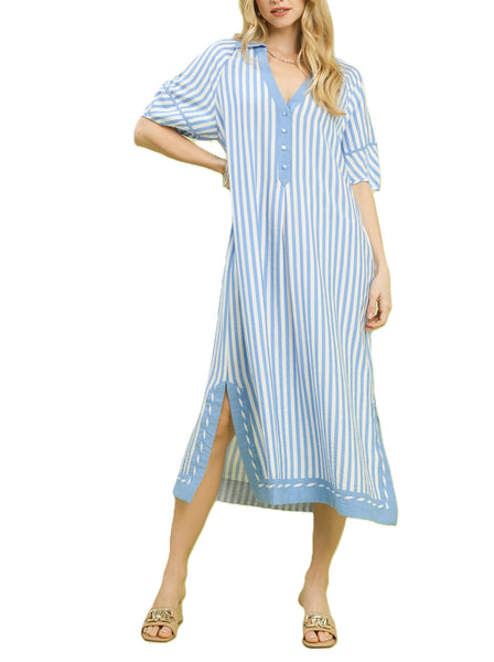 Coastal Stripe Midi Dress By Umgee