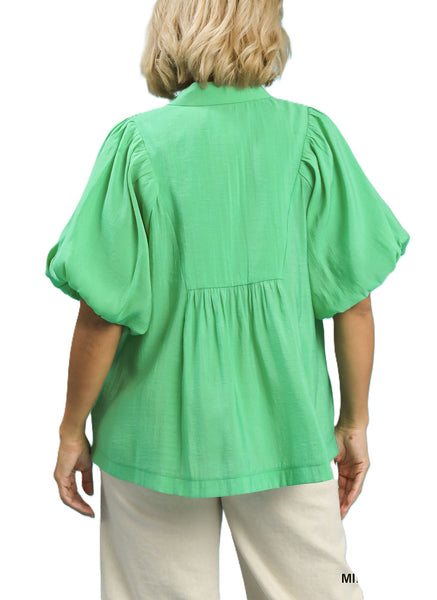 Bubble Sleeve Top with Front Yoke By Umgee