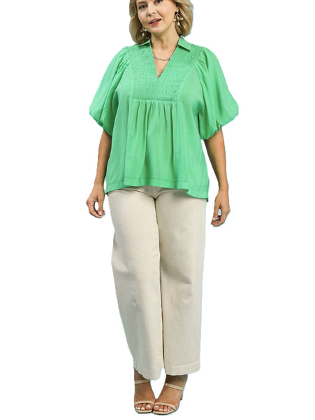 Bubble Sleeve Top with Front Yoke By Umgee