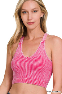 WASHED RIBBED CROPPED BRA PADDED TANK TOP