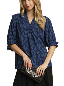 Floral Jacquard V-Neck Top by Umgee