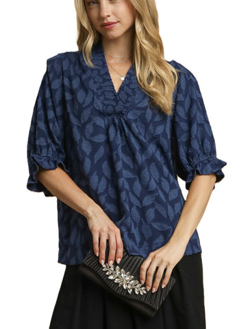 Floral Jacquard V-Neck Top by Umgee