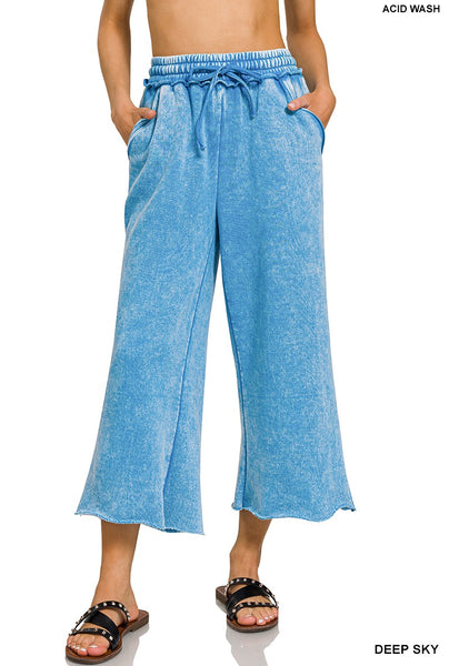 Acid wash fleece palazzo sweatpants with pockets by Zenana