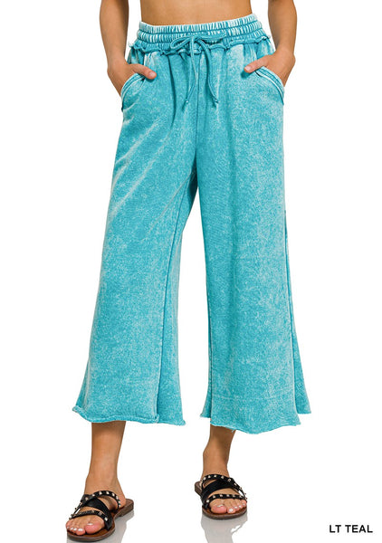 Acid wash fleece palazzo sweatpants with pockets by Zenana
